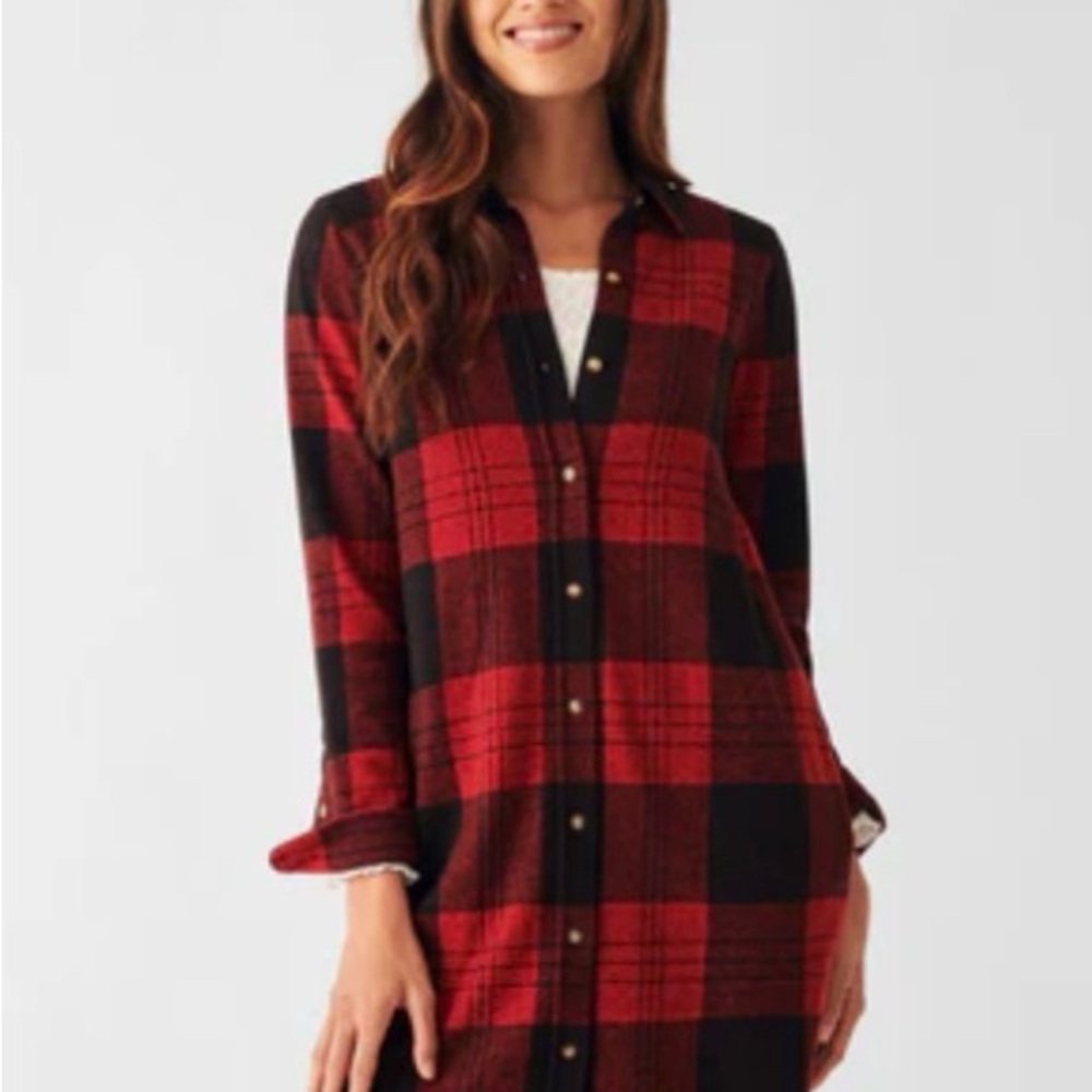 Faherty Legend Red and Black Plaid Sweater Dress